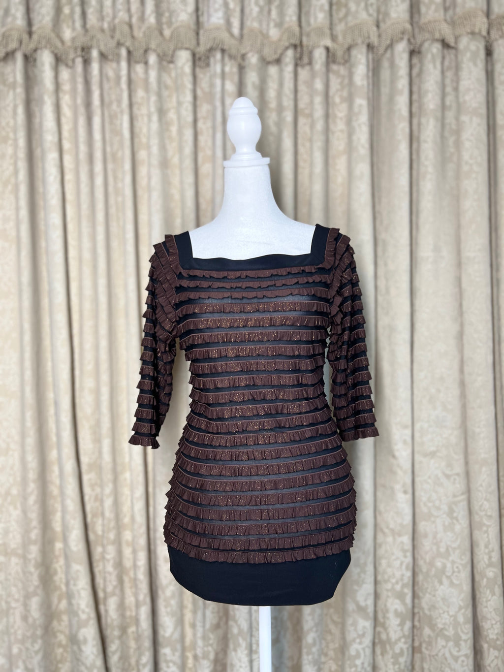 VINTAGE 2000’s FRANK LYMAN | RUFFLE U-NECK 3/4 SLEEVE (L)